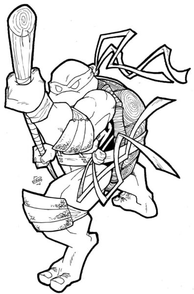 Tranh tô màu Ninja rùa và cây gậy chiến đấu