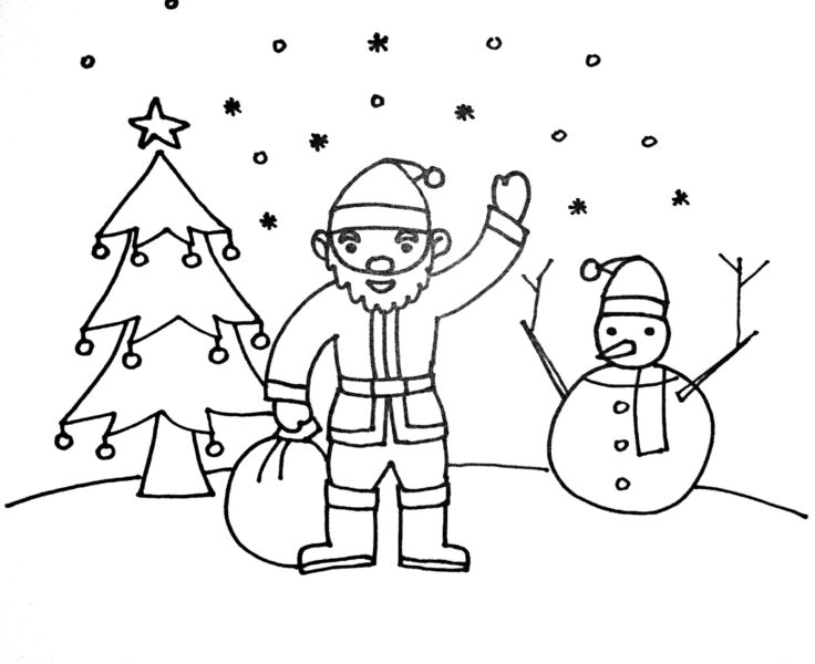 Tranh tô màu ông già Noel, người tuyết và cây thông Noel