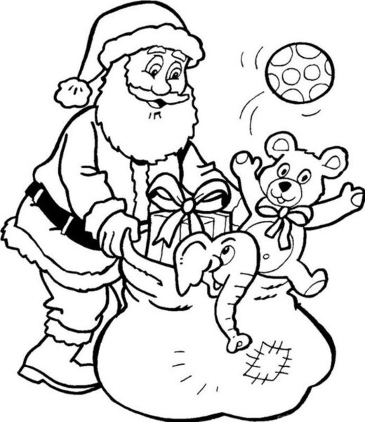 Tranh tô màu ông già Noel và những món quà trong túi