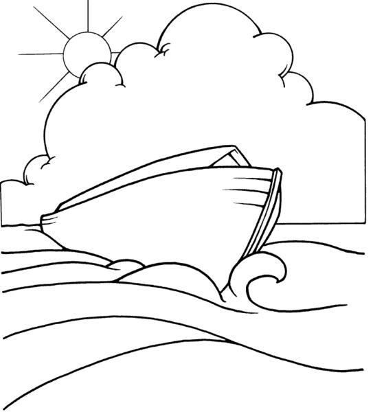 Tranh tô màu thuyền và trời, mây