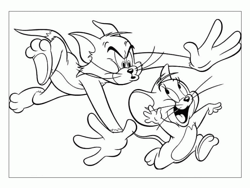 Tranh tô màu Tom and Jerry rượt đuổi nhau