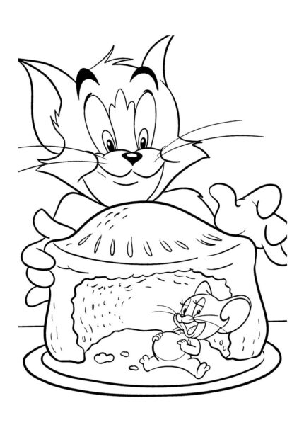 Tranh tô màu Tom and Jerry và chiếc bánh ngọt