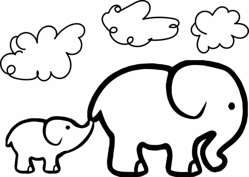 Tranh tô màu voi mẹ và voi con