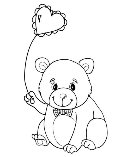 Tranh vẽ con gấu cầm quả bóng bay hình trái tim