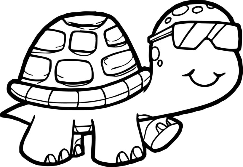 Tranh vẽ con rùa đeo kính cho bé tập tô