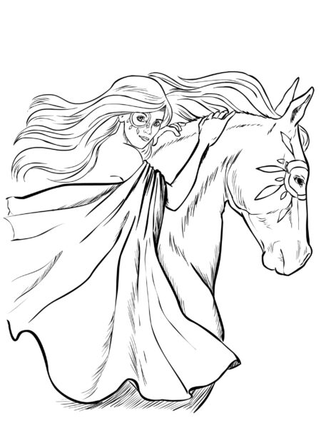 Tranh vẽ đen trắng con ngựa cho bé tập tô