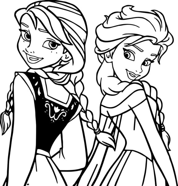 Tranh vẽ đen trắng công chúa Anna và chị gái Elsa