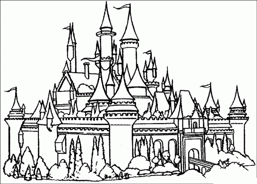 Tranh vẽ đen trắng lâu đài cho bé tập tô