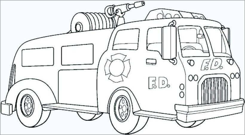 Tranh vẽ đen trắng xe cứu hoả hình vẽ đơn giản