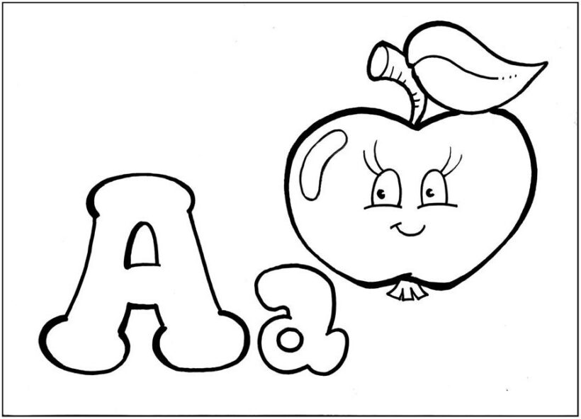 Tranh vẽ hình chữ a và quả táo cho bé tập tô
