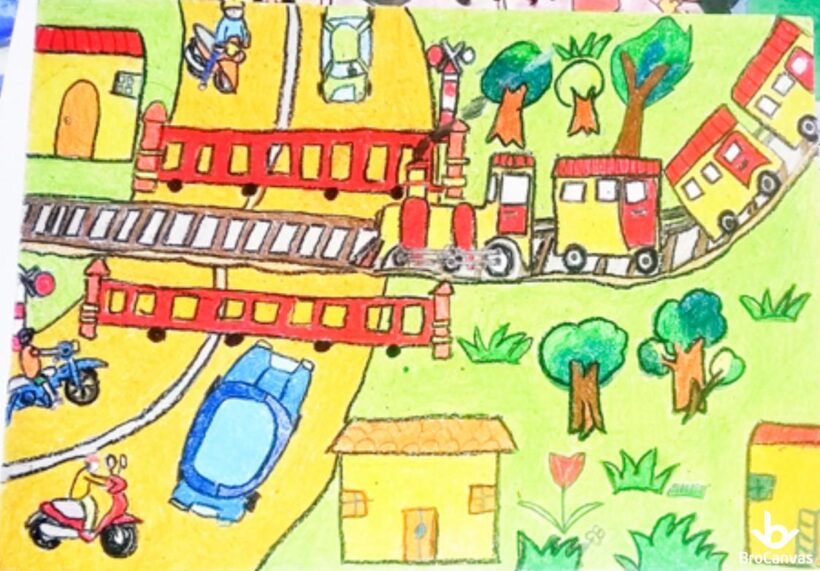 vẽ tranh về đề tài an toàn giao thông lớp 7 đường sắt