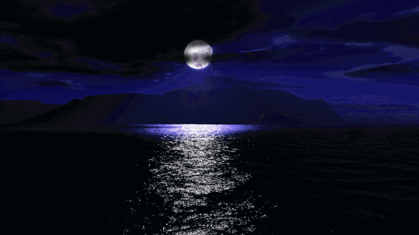 Hình ảnh động 3D cảnh ánh trăng in xuống mặt nước