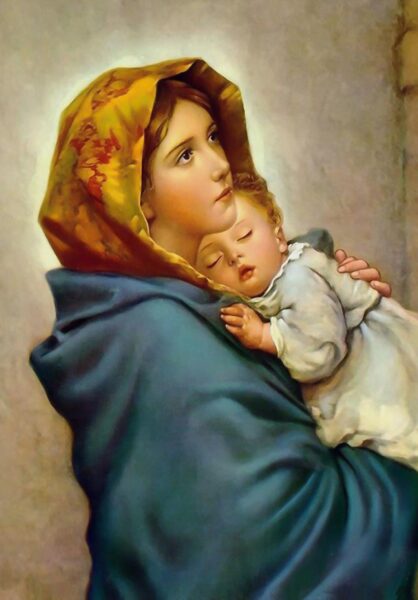 Hình ảnh Đức Mẹ bế chúa Giêsu trên vai