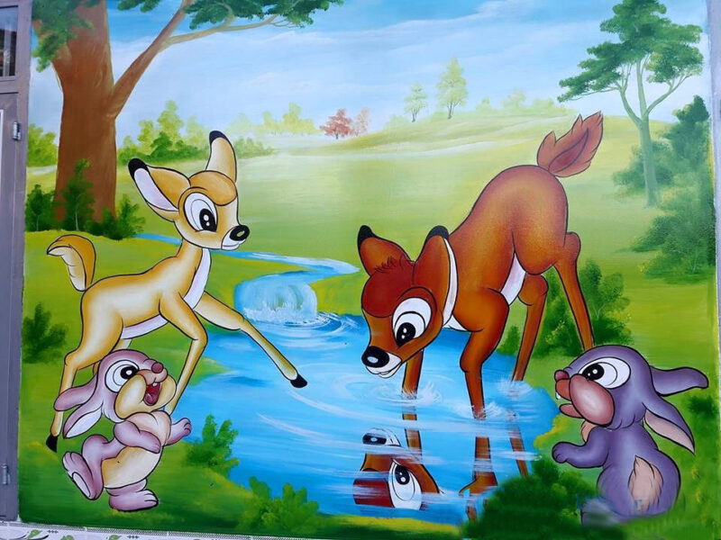 Tranh tường mầm non đẹp về hoạt hình động vật dễ thương