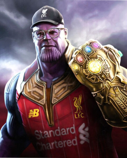 Hình ảnh chế Thanos với trang phục của đội bóng Liverpool