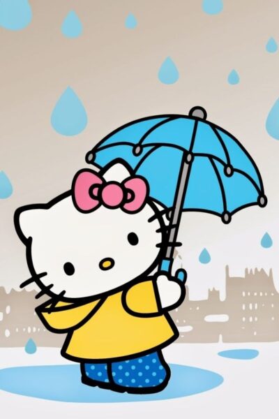 Hình ảnh Hello Kitty lung linh dưới mưa