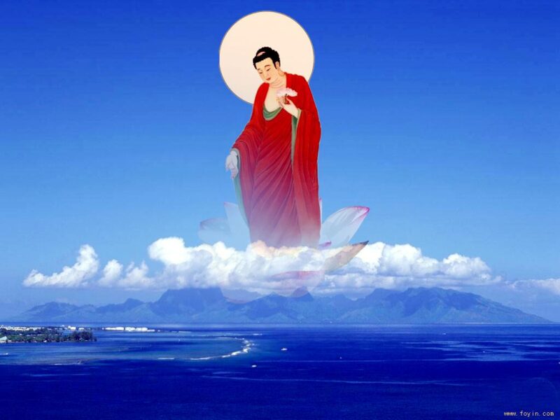 Hình ảnh Phật A Di Đà mặc áo đỏ