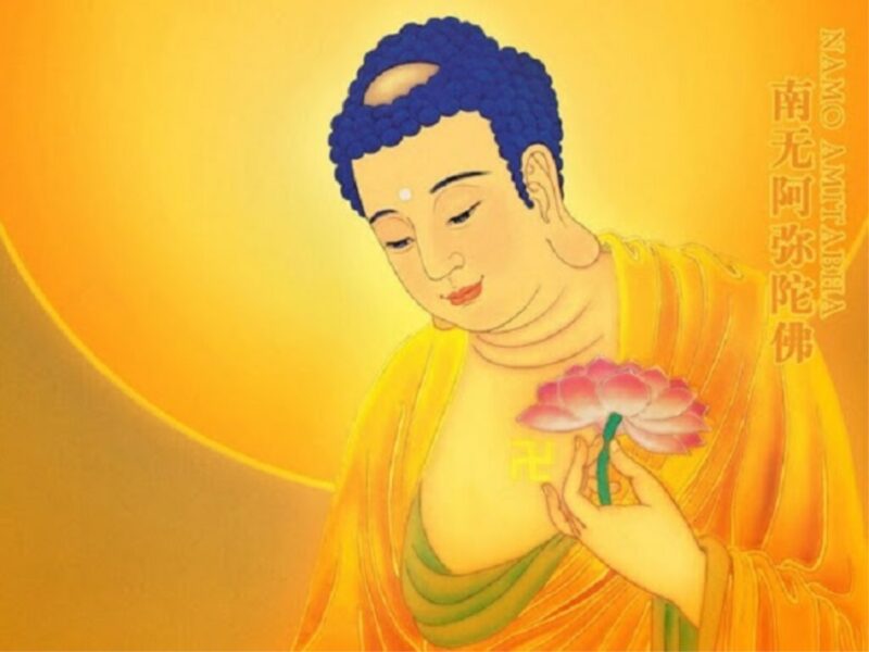 Hình ảnh Phật A Di Đà tay cầm hoa Sen