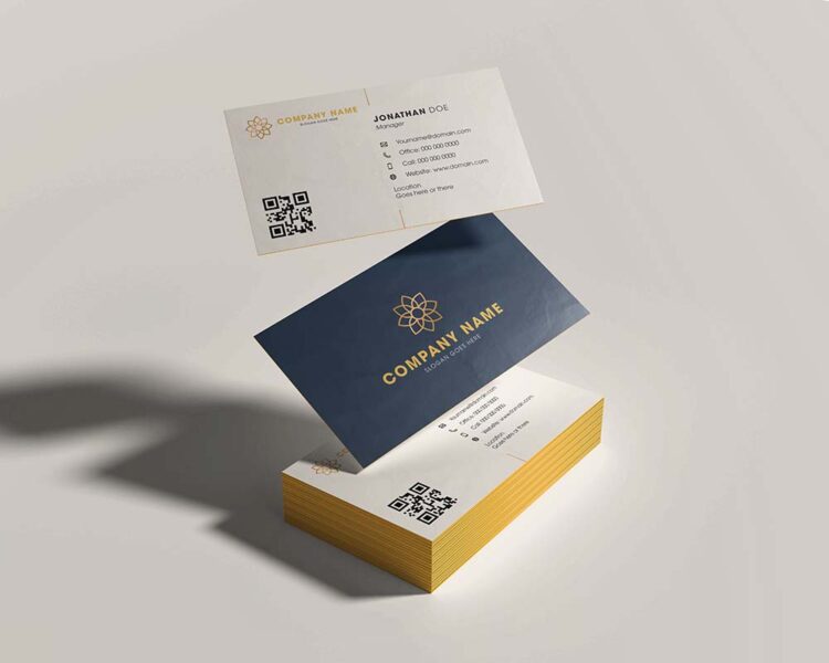 Stack business card mockup with floating card
