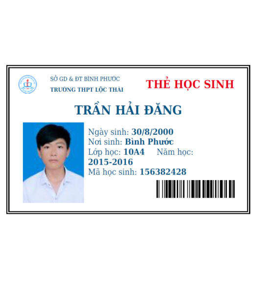 Mẫu thẻ học sinh trường THPT Lộc Thái - Bình Phước