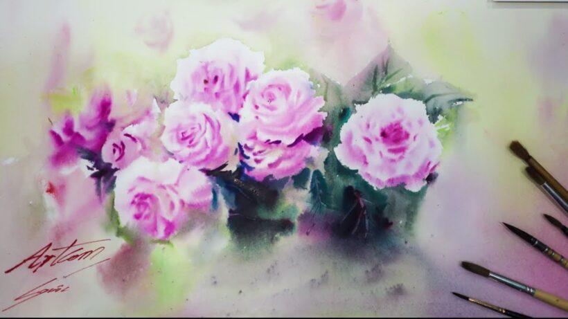 Tranh vẽ hoa Hồng bằng màu nước