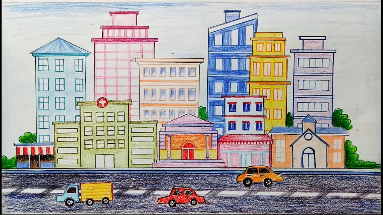 Top với hơn 89 tranh vẽ cảnh đường phố hay nhất - thtantai2.edu.vn