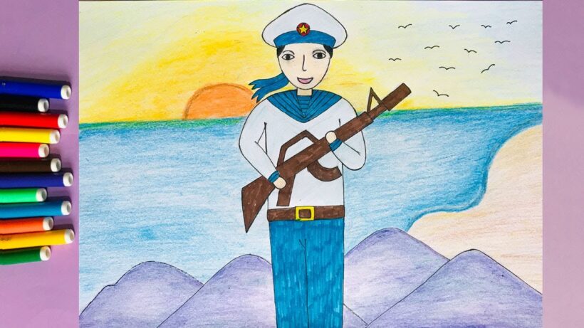 Vẽ tranh đề tài tự chọn, tự do chú bộ đội hải quân đẹp cho học sinh lớp 9