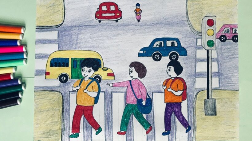 Vẽ tranh đề tài tự chọn, tự do về an toàn giao thông