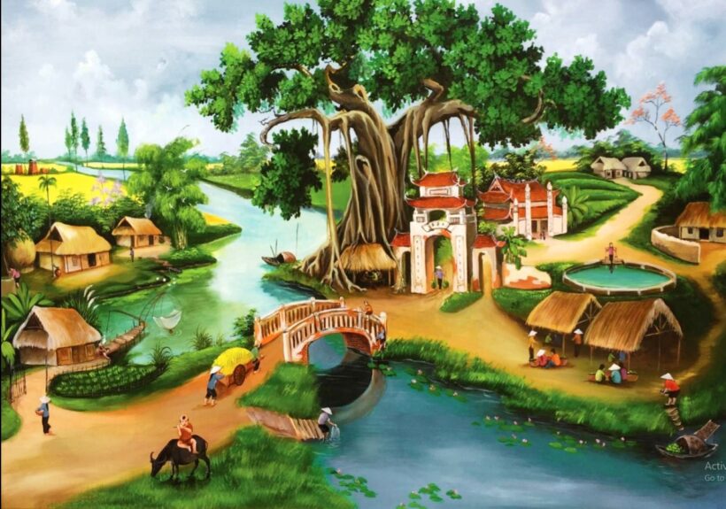Vẽ tranh đẹp về làng quê Việt Nam