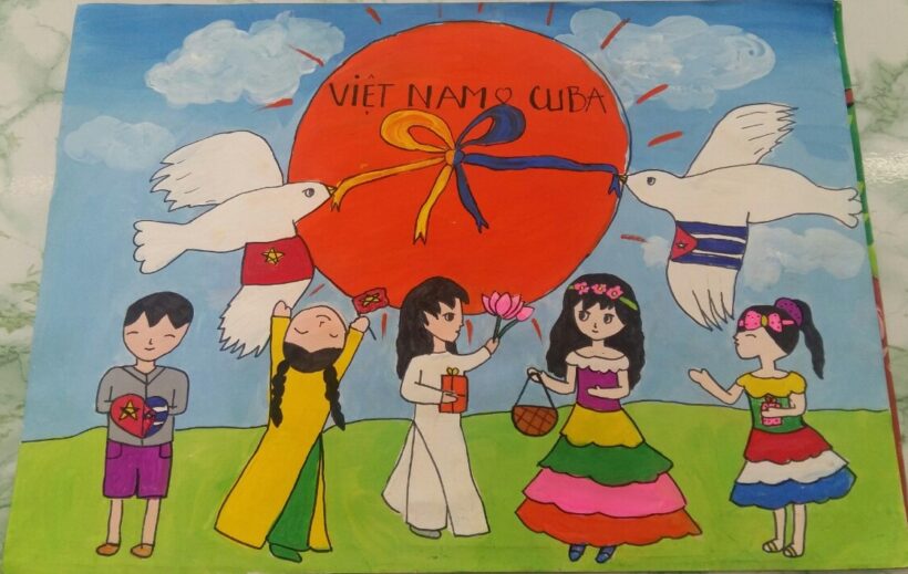 Vẽ tranh tình hữu nghị Việt Nam và Cuba đẹp
