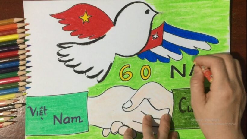 Vẽ tranh tình hữu nghị Việt Nam và Cuba đơn giản mà đẹp