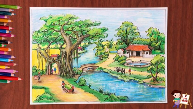 Vẽ tranh về đề tài quê hương phong cảnh làng quê