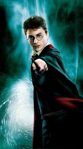 Hình ảnh Harry Potter chỉ cây đũa thân