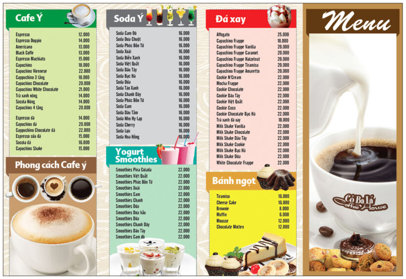 Hình ảnh mẫu menu cafe