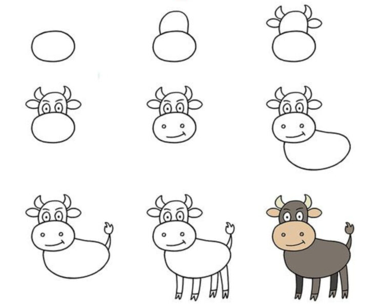 Hình vẽ cách vẽ con vật con bò