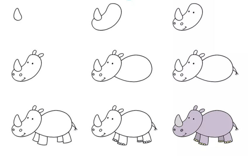Hình vẽ cách vẽ con vật con tê giác