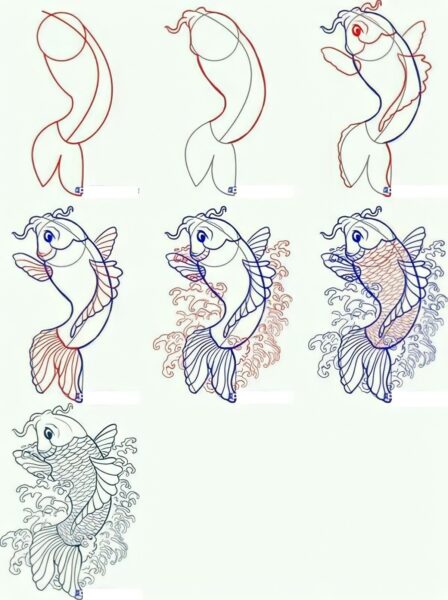 Hình vẽ cá chép, cách vẽ cá chép cơ bản