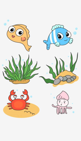 Hình vẽ các con vật dưới biển cute