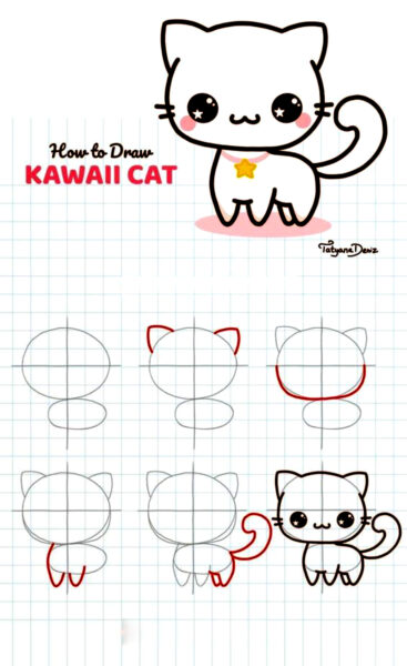 Hình vẽ cách vẽ mèo cute