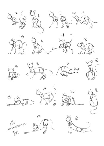 Hình vẽ cách vẽ mèo theo từng dáng khác nhau