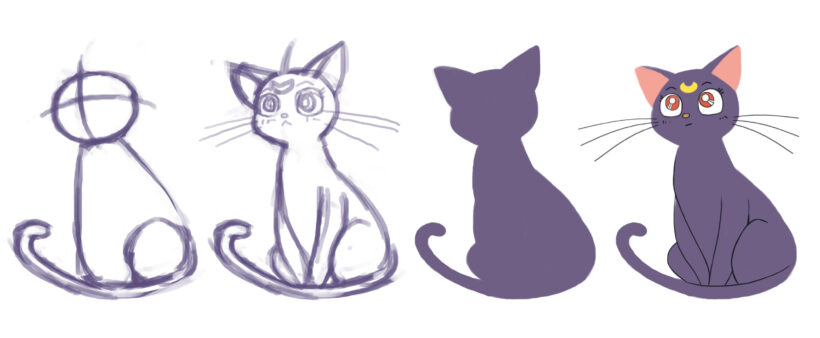Hình vẽ cách vẽ mèo từng bước