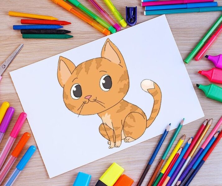 Hình vẽ mèo cute đơn giản