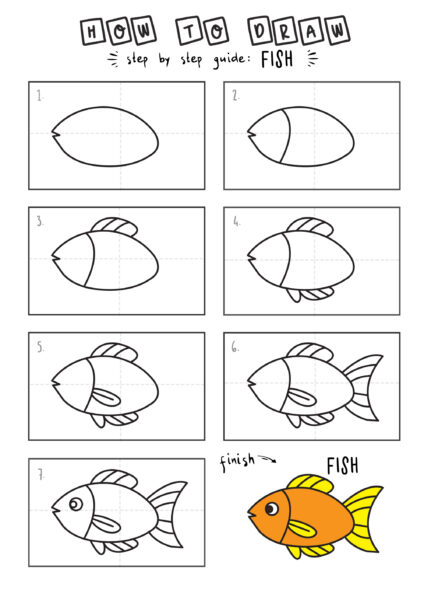 cách vẽ con cá hoạt hình theo từng bước