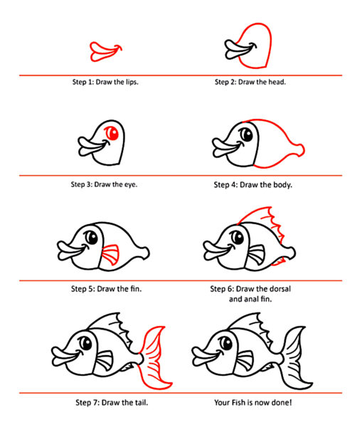 cách vẽ con cá hoạt hình từng bước