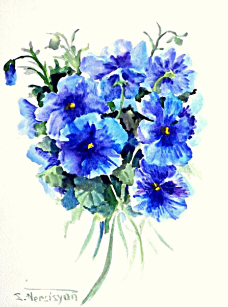 cách vẽ hoa violet (xanh) bằng màu nước