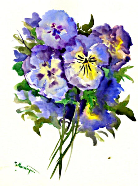 cách vẽ hoa violet (xanh) thanh tao