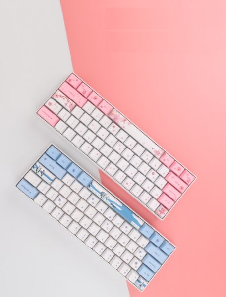Ảnh bàn phím máy tính không dây màu hồng, màu xanh