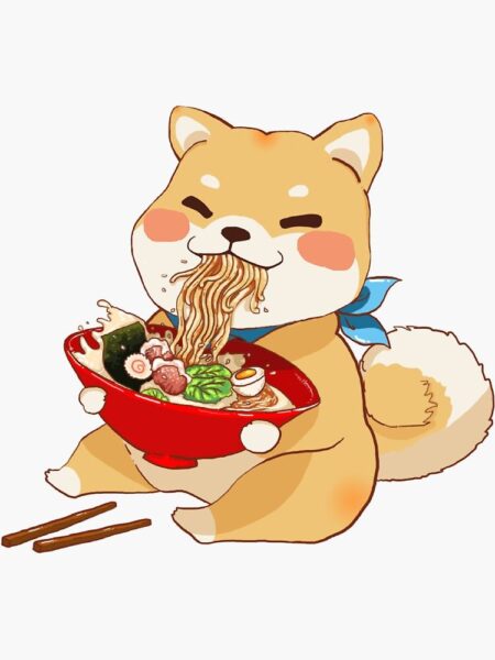 Ảnh đồ ăn cute chú cún thưởng thức mỳ udon