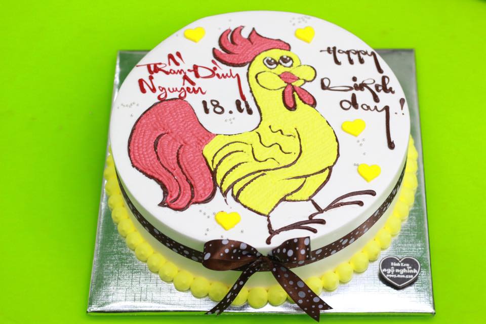 Bánh fondant sinh nhật hình gà con cho bé trai 1 tuổi
