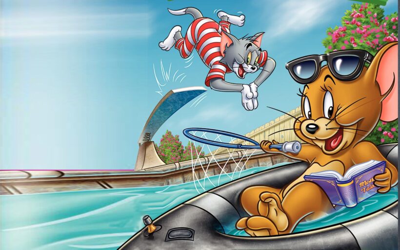 Hình ảnh Tom và Jerry chơi đùa ở hồ bơi